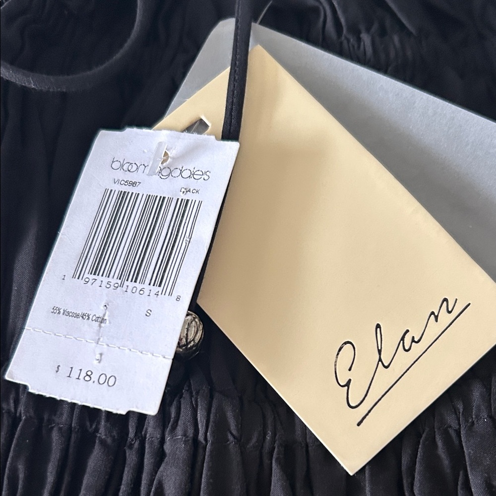 Elan Black Smocked Maxi Dress with Spaghetti Straps - Picture 2 of 4